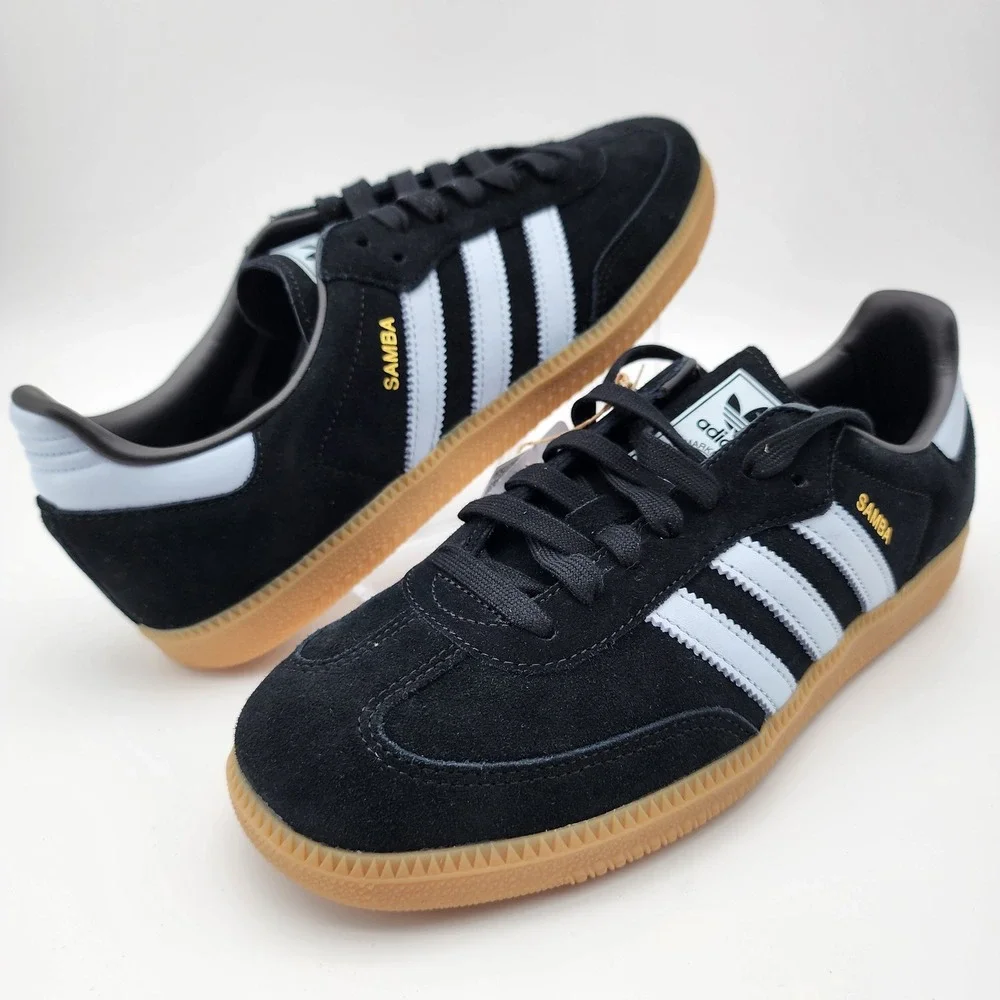 Adidas Samba Sneakers Mens 9.5 Black White Gum Sole Suede Classic Soccer NWB